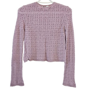 ZARA Women's Lilac Crochet Knit Sweater Size S Long Sleeve Boho Chic Lace Top